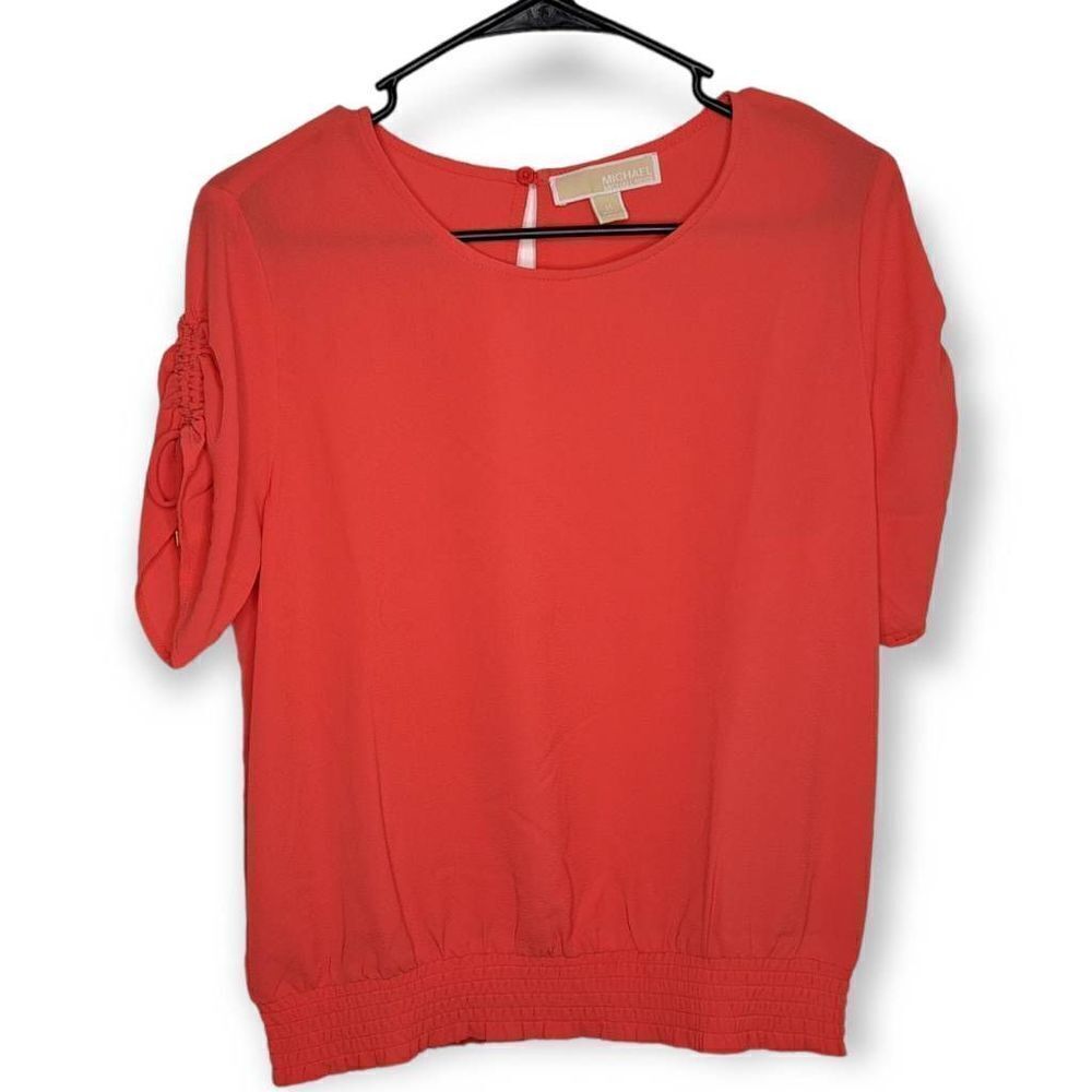 MICHAEL Michael Kors Tie Sleeve Elastic Hem Blouse in Bright Orange size M